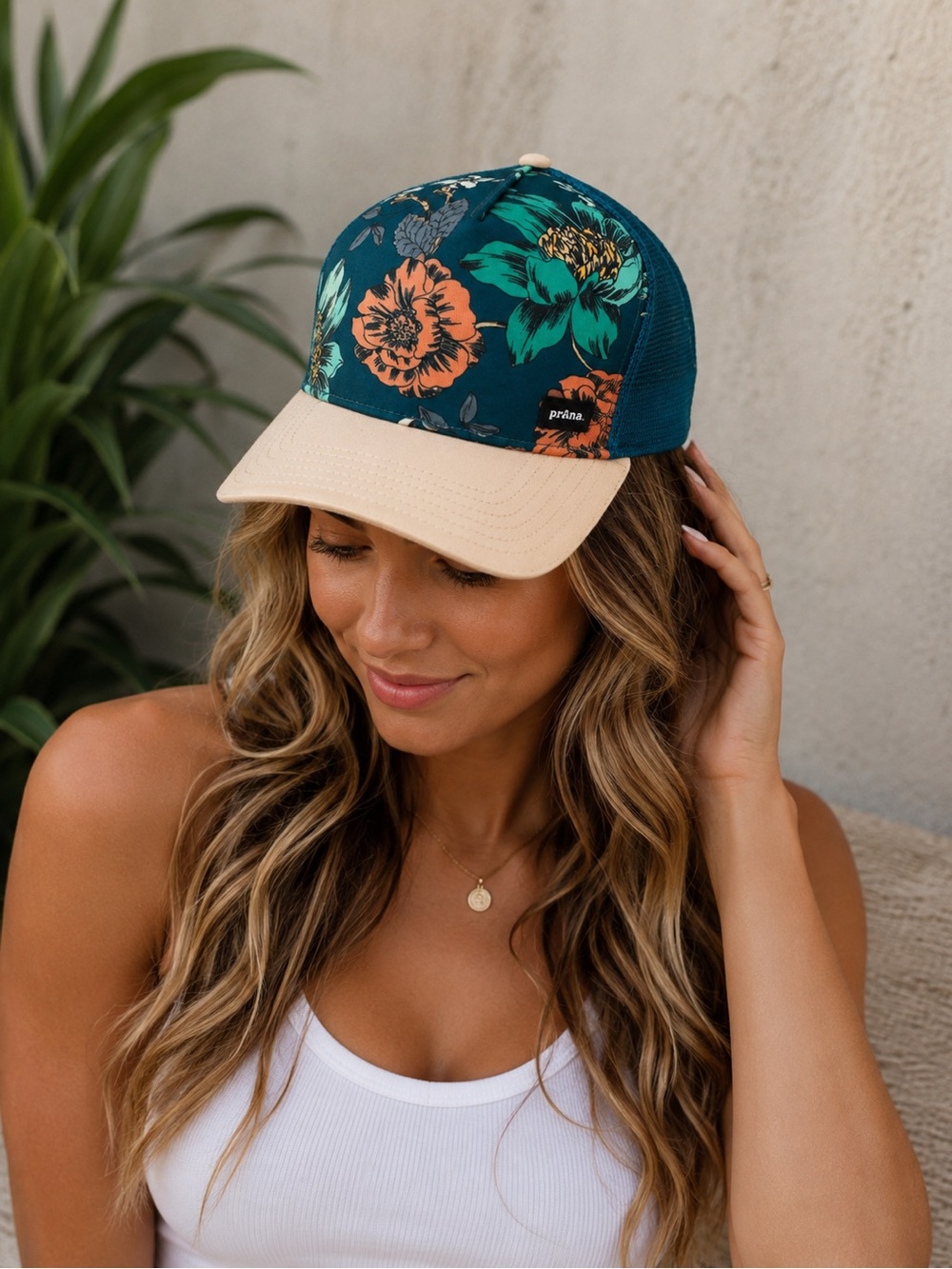 PRANA Floral Trucker Hat with Pink and Blue floral design New with tags